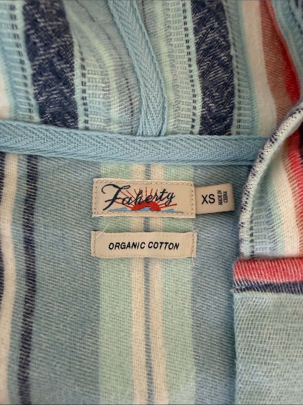 Faherty Light Blue Striped Hooded Baja Pullover - Picture 2 of 3